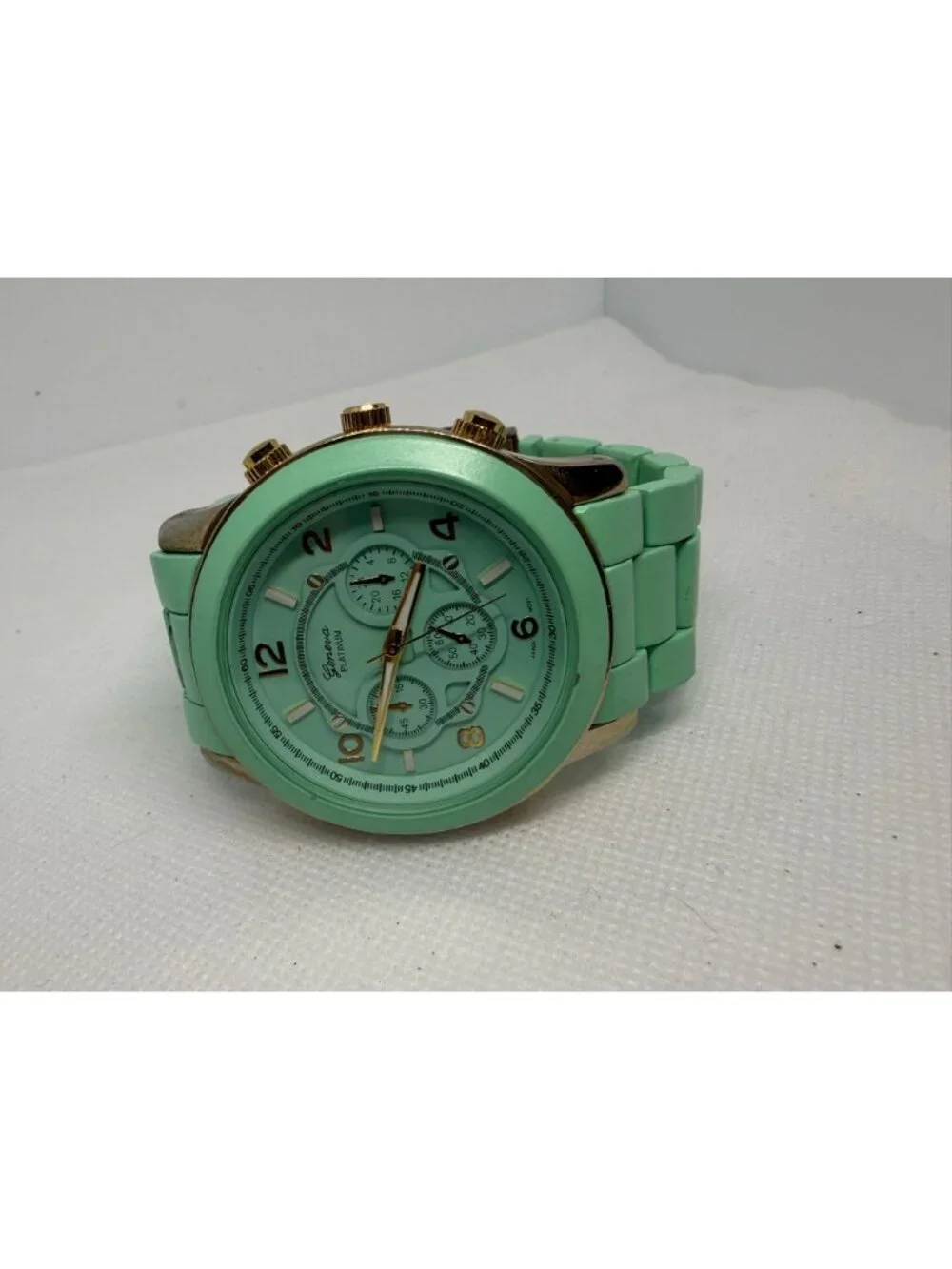 Geneva 6839J-Teal-Gold Unisex Boyfriend Chrono Style Link Watch Teal-Gold
